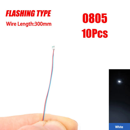 10pcs 0805 FLASHING LED SMD Lamp Wired Micro Litz Led Pre-soldered Chip Wired 30cm 3V Railway Model Toy Light DIY Leads Wires - MyLootWare