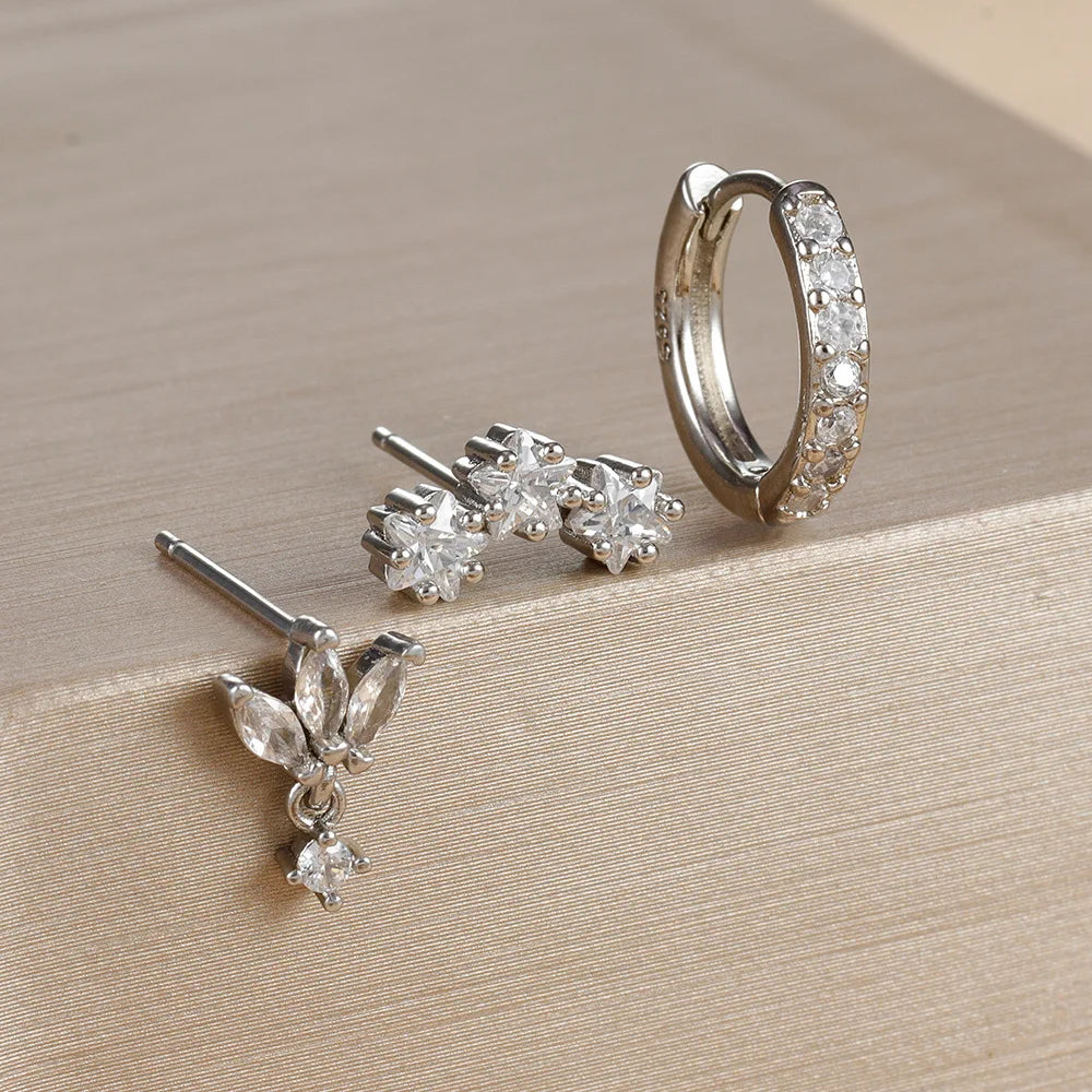 3PCS Stainless Steel Huggies Star Hoop Earrings Set for Women Trendy Zircon Pendant Gold Color Statement Piercing Jewelry Aretes - MyLootWare