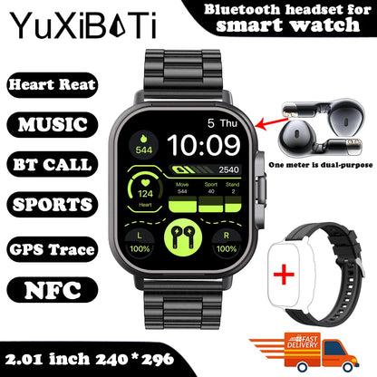 2024 Smart Watch 2 in 1 With Earphone Smartwatch Bluetooth Call Men Watch GPS Track Heart Rate Monitor Play Music SmartWatch - MyLootWare