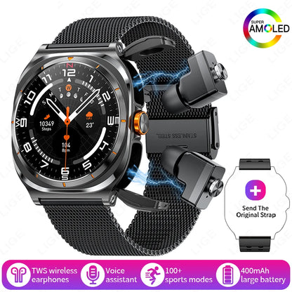 2025 New Smart Watch With 2 in 1 TWS Wireless Headset Bluetooth Call 1.53" AMOLED Screen 400mAh IP67 Waterproof Sport Smartwatch - MyLootWare