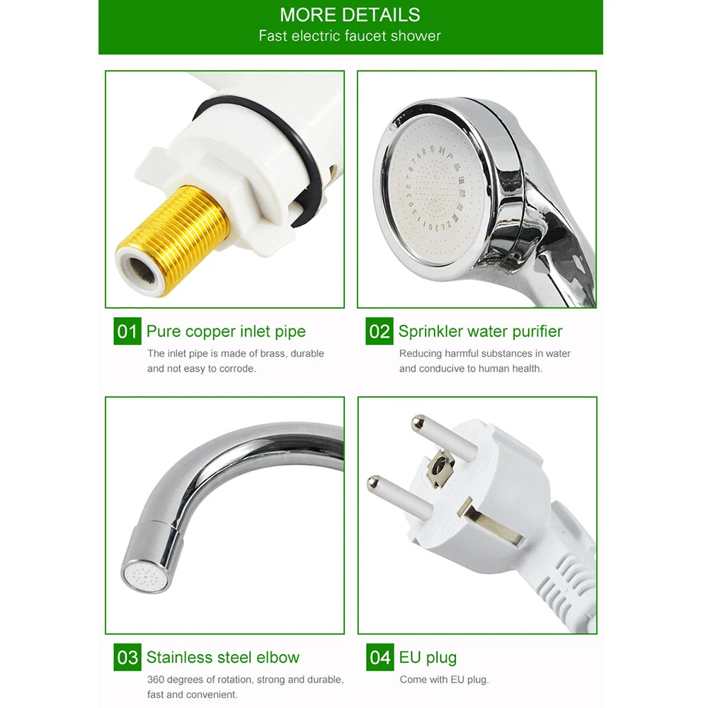ATWFS Electric Instant Shower Water Heater Instant Hot Water Faucet Kitchen Electric Tap Water Heating Instantaneous Heater - MyLootWare