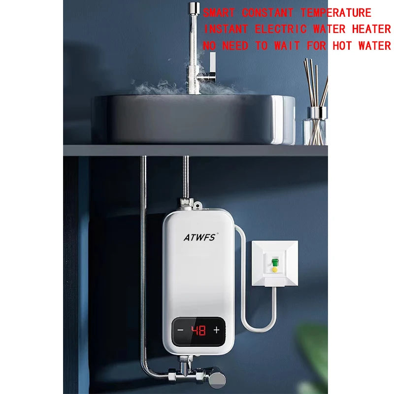 ATWFS 220V Electric Water Heater Hot Water for Bathroom Thermostati Tankless Instant Home Shower Heating Kitchen - MyLootWare