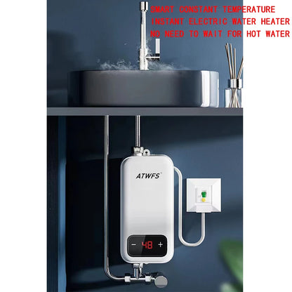 ATWFS 220V Electric Water Heater Hot Water for Bathroom Thermostati Tankless Instant Home Shower Heating Kitchen - MyLootWare
