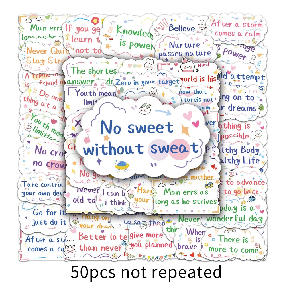 10/50pcs Inspirational English Life Quotes Stickers Motivational Phrases DIY Student Stationery Skateboard Decals Graffiti Toys - MyLootWare