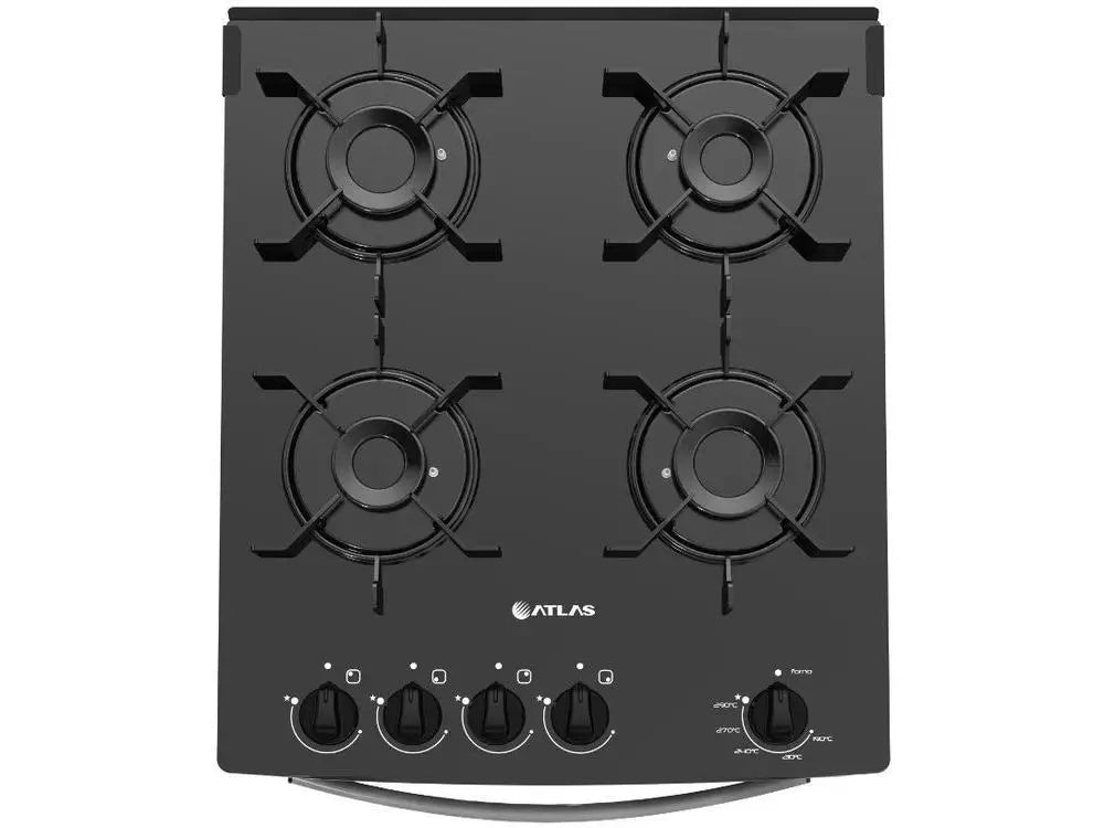 4 Stove Atlas Black Glass Table Monaco Glass Top Glass - Bivolt - MyLootWare