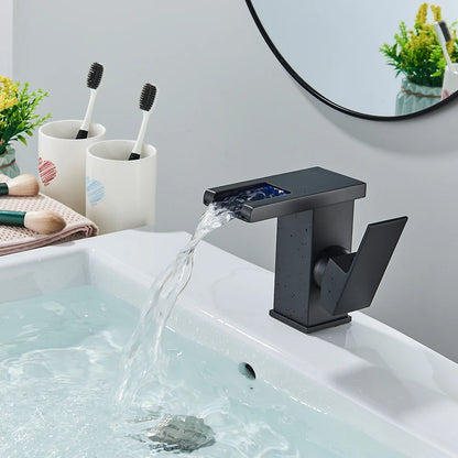 LED Bathroom Sink Faucet Brass Waterfall Faucet