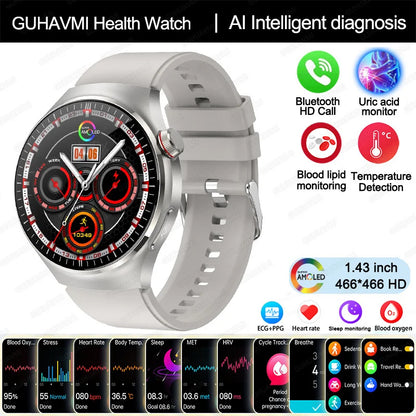 2025 New Nursing Grade Smart Watch Blood oxygen Blood Lipid Uric Acid ECG+PPG Body Temperature Bluetooth Call Health Smartwatch - MyLootWare