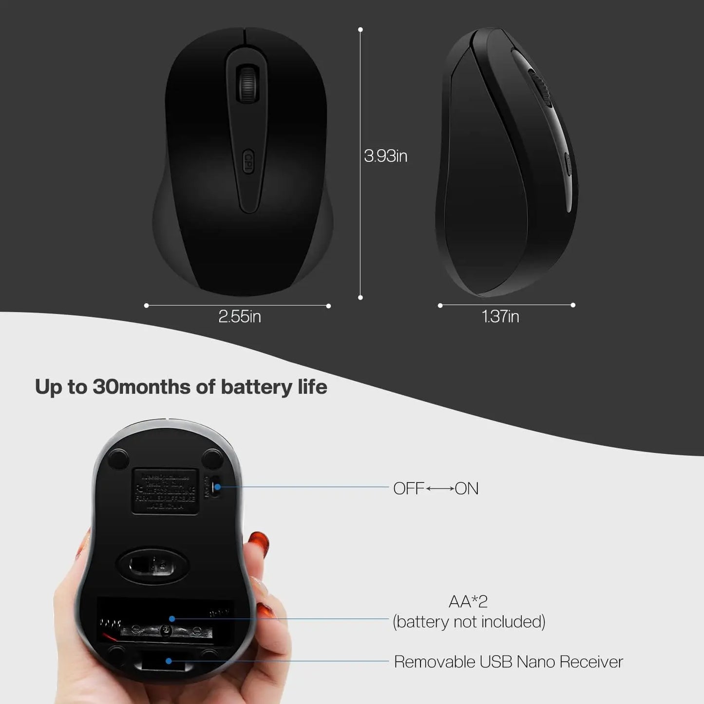 Silent Wireless Mouse for Laptop Small Compact