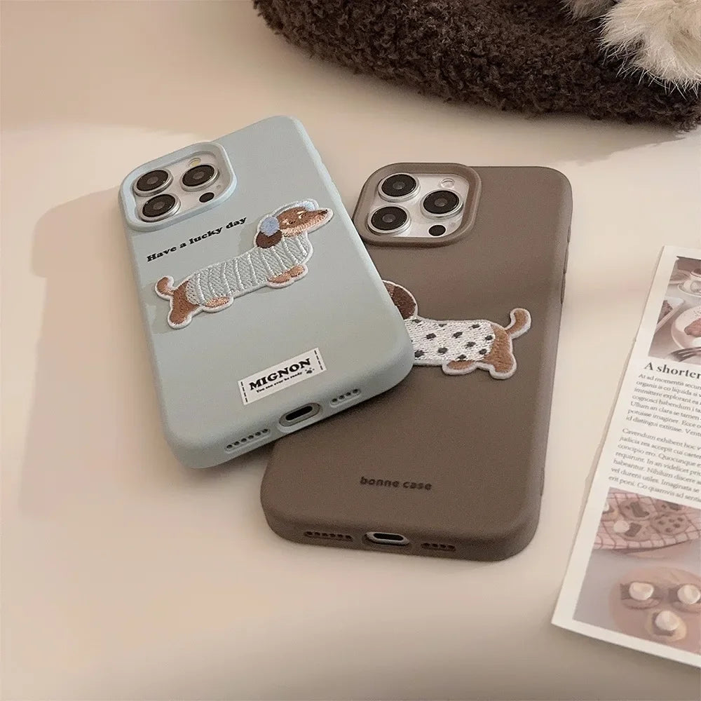 Cute Cartoon Puppy iPhone Case – Brown/Blue/Pink