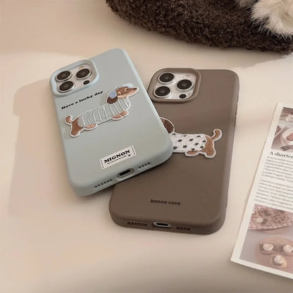 Cute Cartoon Puppy iPhone Case – Brown/Blue/Pink