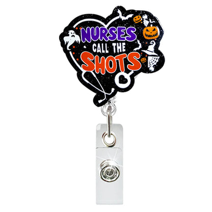 Acrylic Glitter Halloween Ghost Pumpkin Cat Retractable Badge Reel Rotating ID Badge Holder Crocodile Clip For Doctor And Nurse - MyLootWare