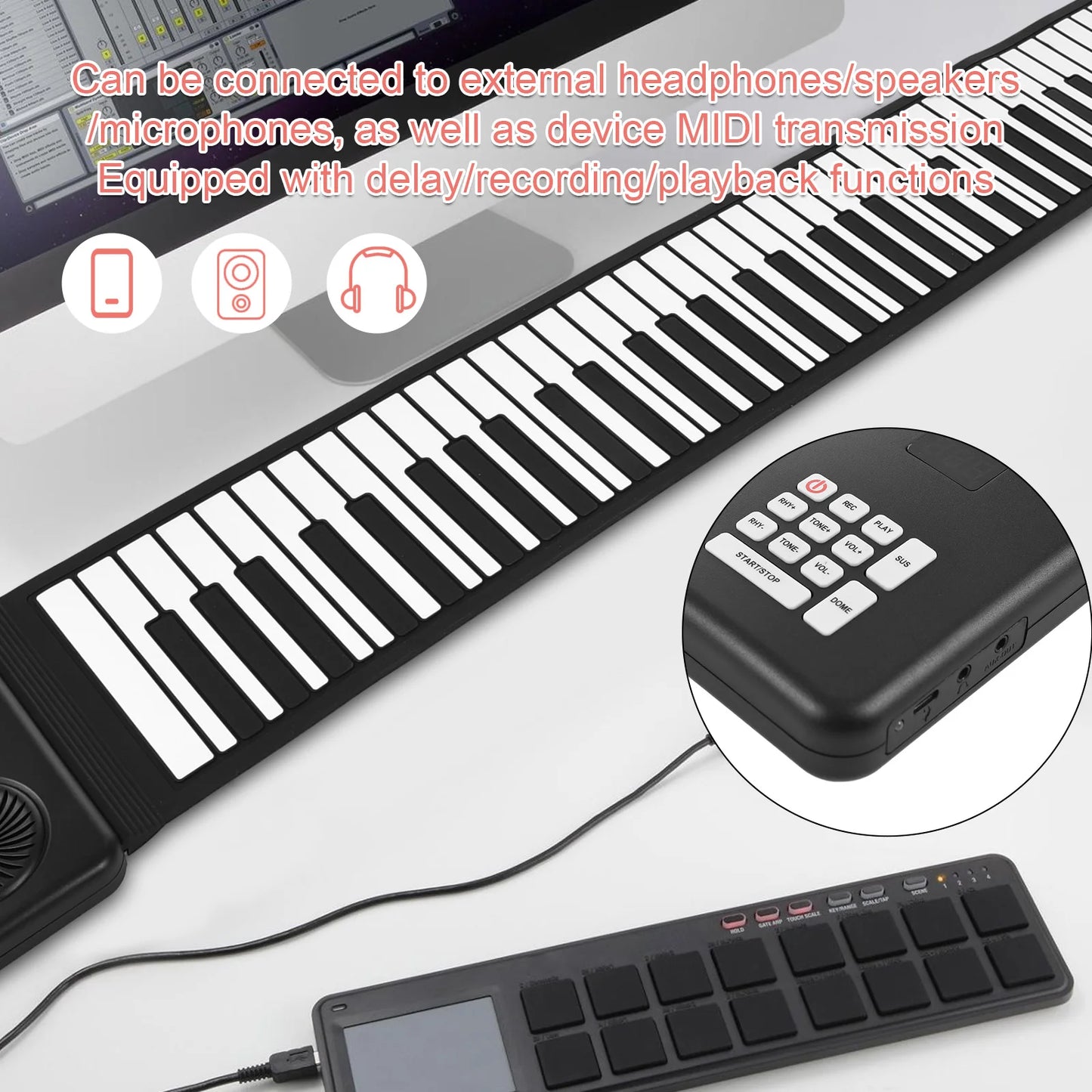88 Key Portable Piano Handroll Electronic Piano Environmental Silicone Foldable Piano Home Practice Professional Electronic Pian - MyLootWare