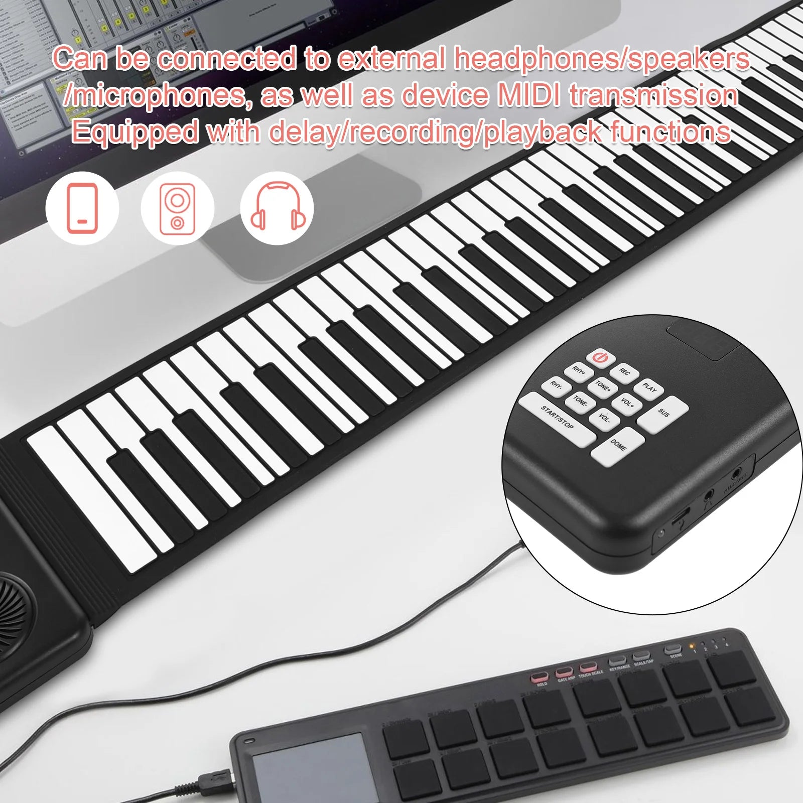 88 Key Portable Piano Handroll Electronic Piano Environmental Silicone Foldable Piano Home Practice Professional Electronic Pian - MyLootWare