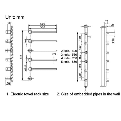 Bathroom Electric Heated Carbon Fiber Towel Rail Warmer Digital Display Temperature Time Control Smart Home Concealed Bar Dryer - MyLootWare