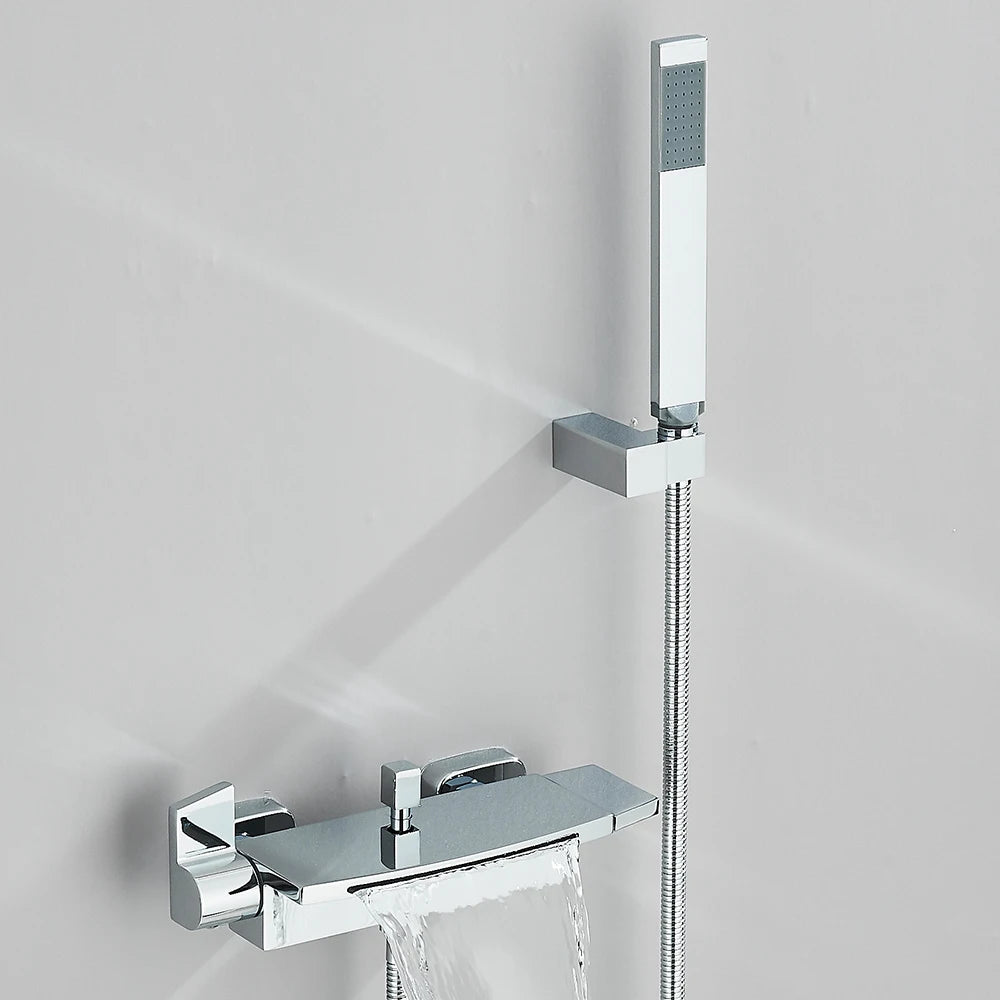 Black Waterfall Bathtub Shower Faucets Wall Mount Shower Mixer Tap Faucets Hot Cold Bath Shower Tap BaRobinet Baignoire - MyLootWare