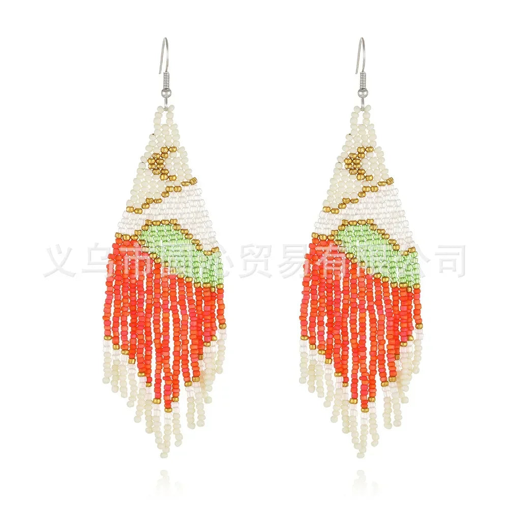 Rice bead earrings Tassel landscape View Moon