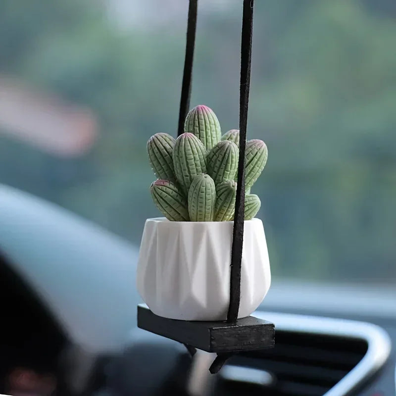 Mini Macrame Plant Hanger Rear View Mirror Car