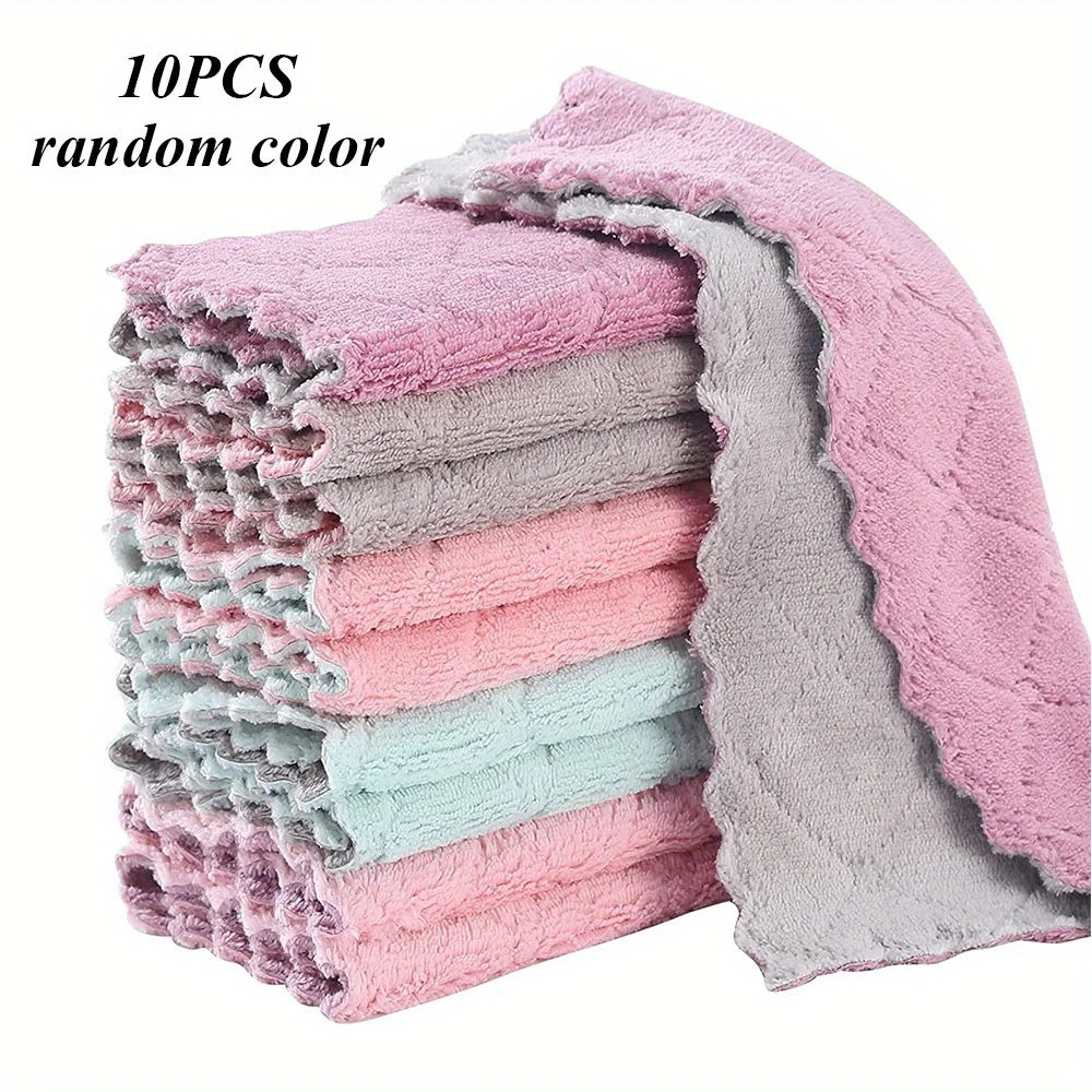 10pcs Kitchen Towels and Dishcloths Rag for Wet and Dry Small Dish Washing Cleaning Pads Wipes Color Assorted Varieties Sponges - MyLootWare