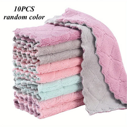 10pcs Kitchen Towels and Dishcloths Rag for Wet and Dry Small Dish Washing Cleaning Pads Wipes Color Assorted Varieties Sponges - MyLootWare