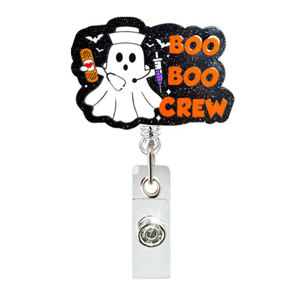 Acrylic Glitter Halloween Ghost Pumpkin Cat Retractable Badge Reel Rotating ID Badge Holder Crocodile Clip For Doctor And Nurse - MyLootWare
