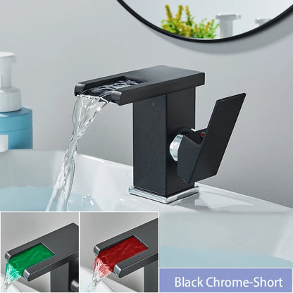 LED Bathroom Sink Faucet Brass Waterfall Faucet