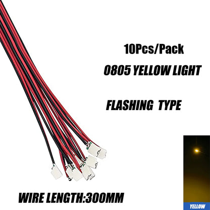 10pcs 0805 FLASHING LED SMD Lamp Wired Micro Litz Led Pre-soldered Chip Wired 30cm 3V Railway Model Toy Light DIY Leads Wires - MyLootWare