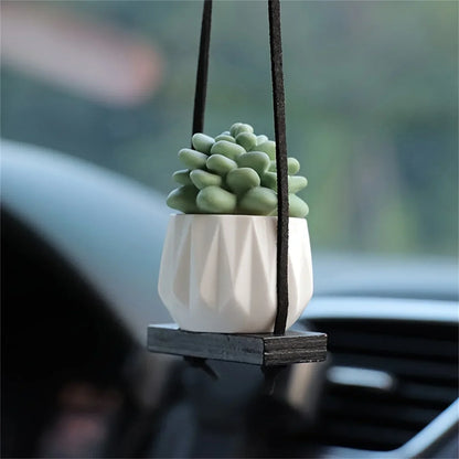 Mini Macrame Plant Hanger Rear View Mirror Car