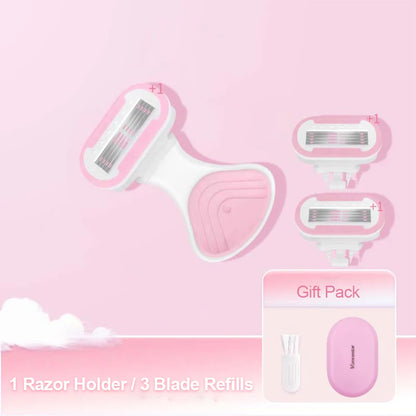 5 Blades Razor for Sensitive Skin Replaceable Refill Floating on Skin Non-slip Handle Lubricating Bar Trimmer Hair Shaver - MyLootWare