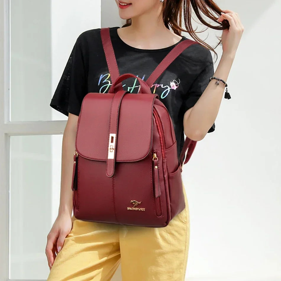 Women Large Capacity Backpack High Quality Leather
