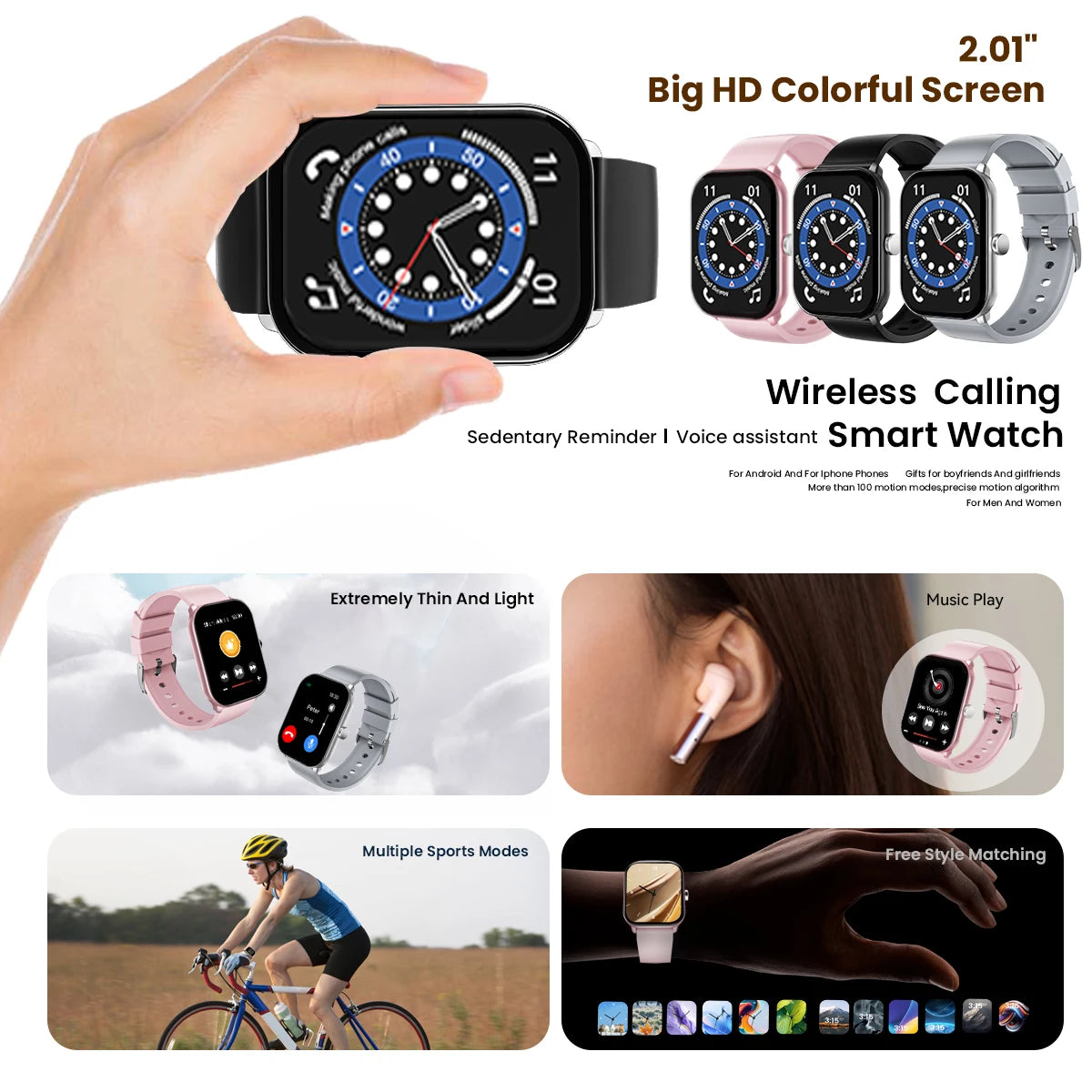 Smart Watch 2.01-inch Large Screen Waterproof
