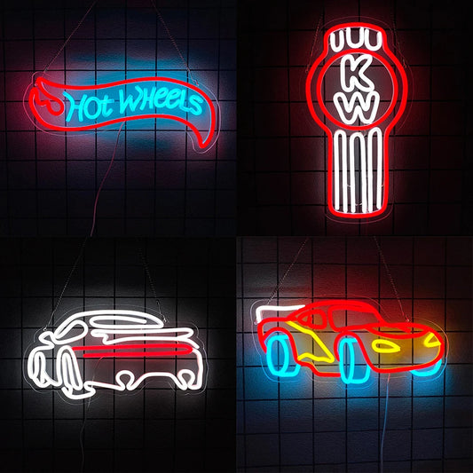 Car Neon Sign Automobile Race for Wall Decor LED KW Neon Lights Signs for Kids Bedroom Boys Room Playroom Garage Party Decor - MyLootWare