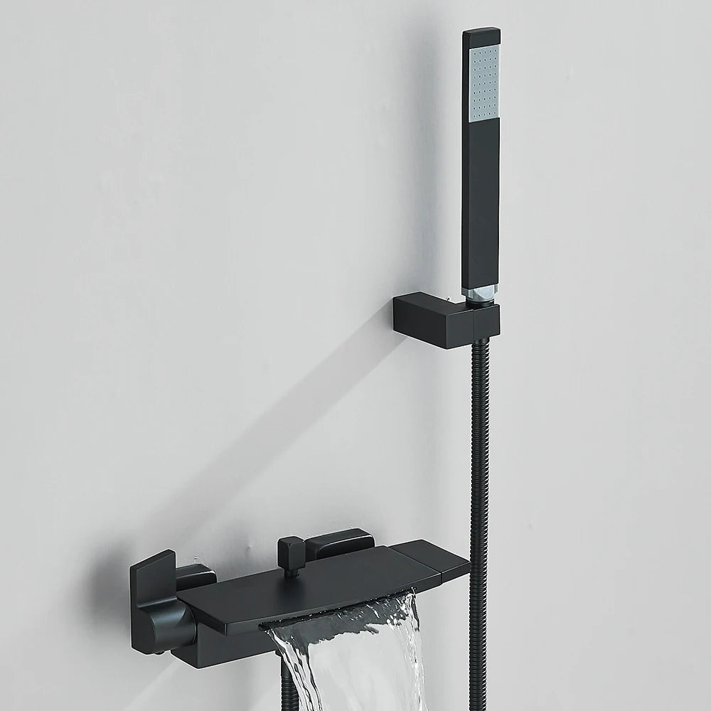 Black Waterfall Bathtub Shower Faucets Wall Mount Shower Mixer Tap Faucets Hot Cold Bath Shower Tap BaRobinet Baignoire - MyLootWare