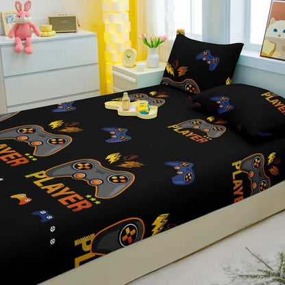 1 Cartoon Fun Game Printed Matte Fitted Sheet, Bedroom Printed Bed Cover, Bedding (Excluding Pillowcases) - MyLootWare