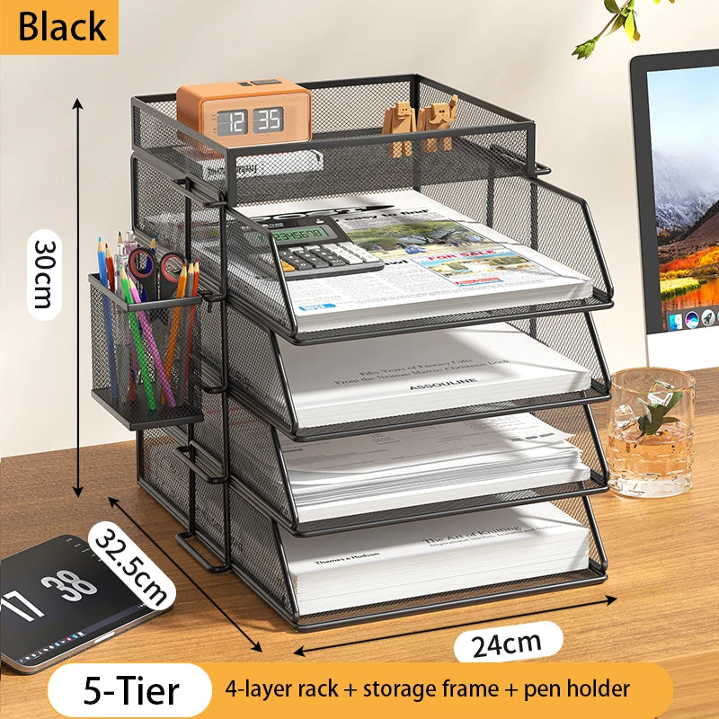 4-Tier Desk Organizer Stackable Tray Office Desk Organizer File and Desktop Holder for Paper Letter Accessories Black - MyLootWare