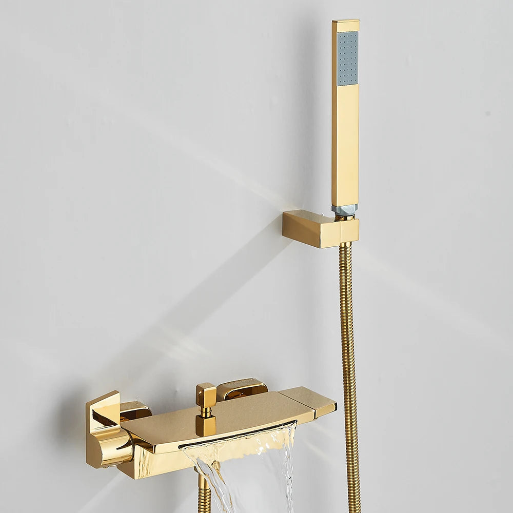 Black Waterfall Bathtub Shower Faucets Wall Mount Shower Mixer Tap Faucets Hot Cold Bath Shower Tap BaRobinet Baignoire - MyLootWare