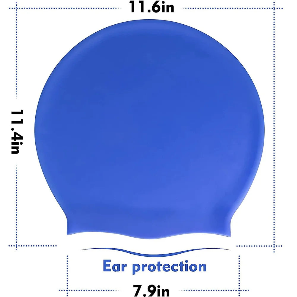 Extra large silicone swimming cap with long hair