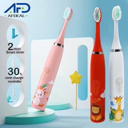 Children's Electric Toothbrush Sonic Toothbrush Soft Bristled Cartoon Toothbrush 4 Mode Waterproof Kids With Cleaning brush - MyLootWare