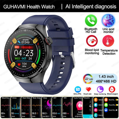2025 New Nursing Grade Smart Watch Blood oxygen Blood Lipid Uric Acid ECG+PPG Body Temperature Bluetooth Call Health Smartwatch - MyLootWare