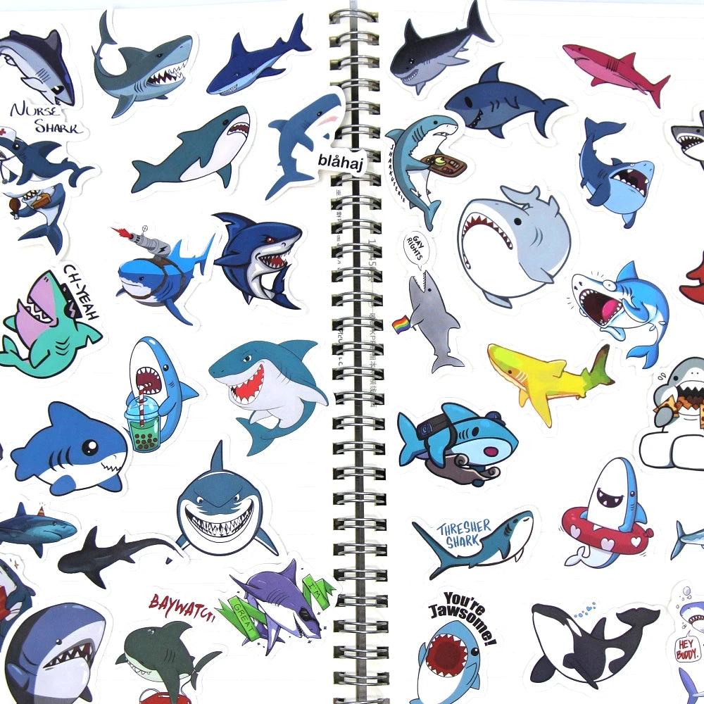 10/100p Sharks Ocean Fish Kawaii Stickers Toys Cute Cartoon Decals For Kids DIY Laptop Scrapbook Stationery Fridge Funny Sticker - MyLootWare