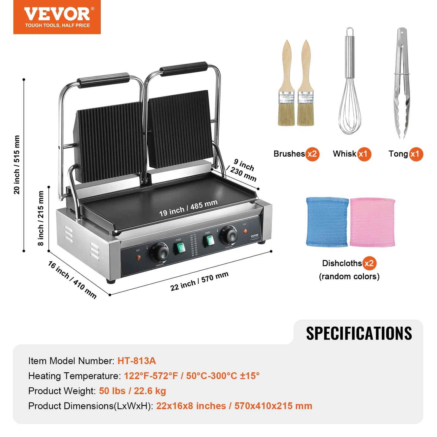 VEVOR Commercial Panini Grill 3600W Electric
