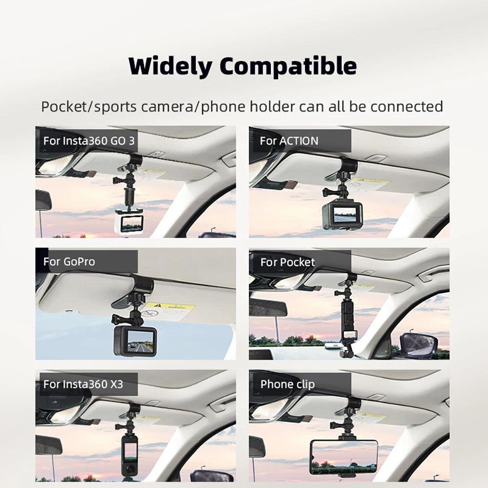 BRDRC Car Sun Visor Mount for Insta360 X5/Ace Pro/GoPro Hero 13 12 11 10/Pocket 3/Action 5 Pro Camera Smartphone Accessories - MyLootWare