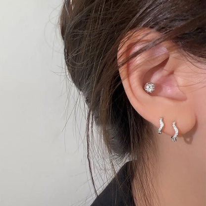 2PCS Stainless Steel Minimal Wave Hoop Earrings Crystal Zirconia Small Huggie Thin Cartilage Earring Piercing Jewelry 2023 New - MyLootWare
