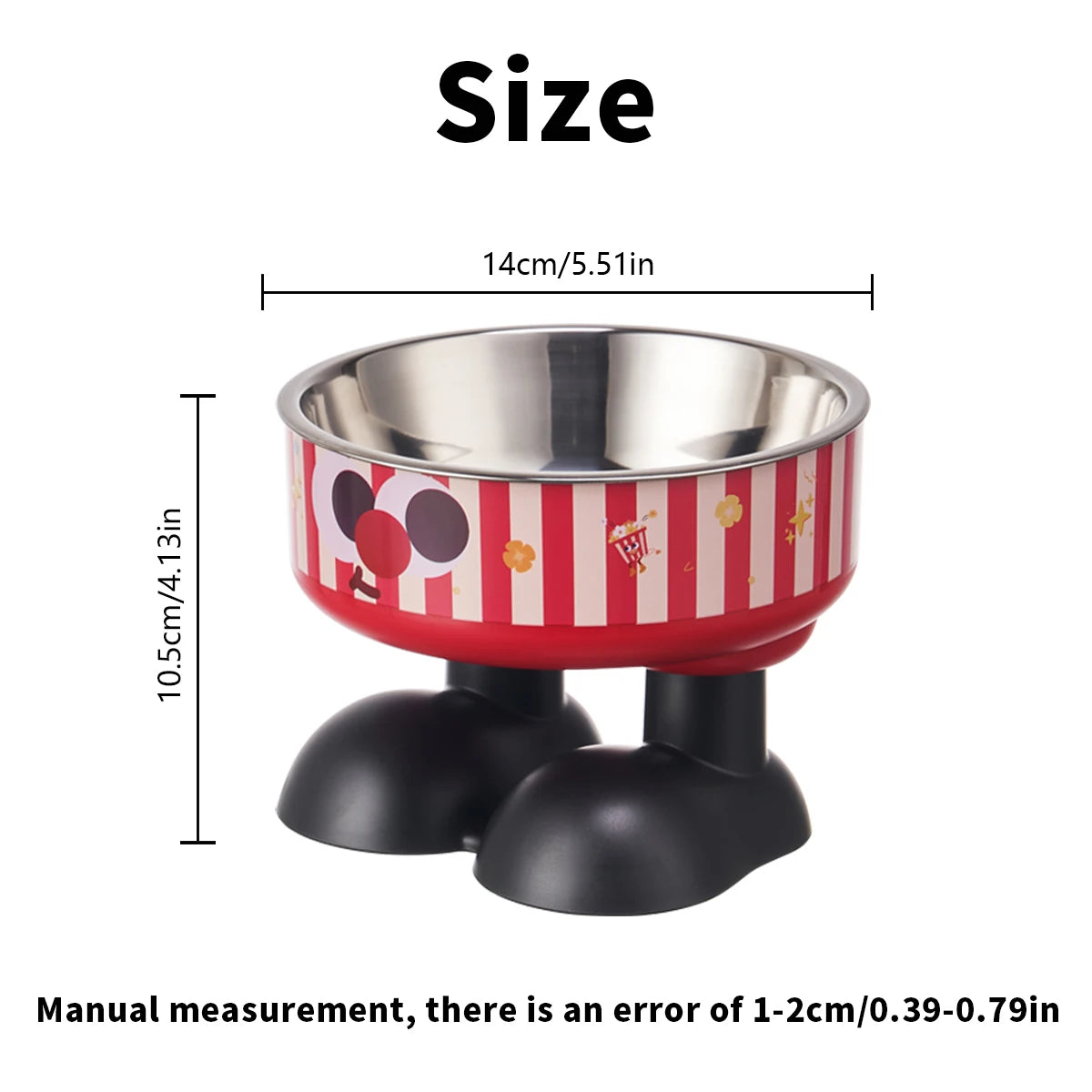 A striped popcorn high-foot pet bowl, stylish stainless steel large-capacity dog bowl for feeding and water, neck-protecting c - MyLootWare