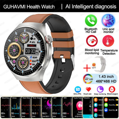 2025 New Nursing Grade Smart Watch Blood oxygen Blood Lipid Uric Acid ECG+PPG Body Temperature Bluetooth Call Health Smartwatch - MyLootWare
