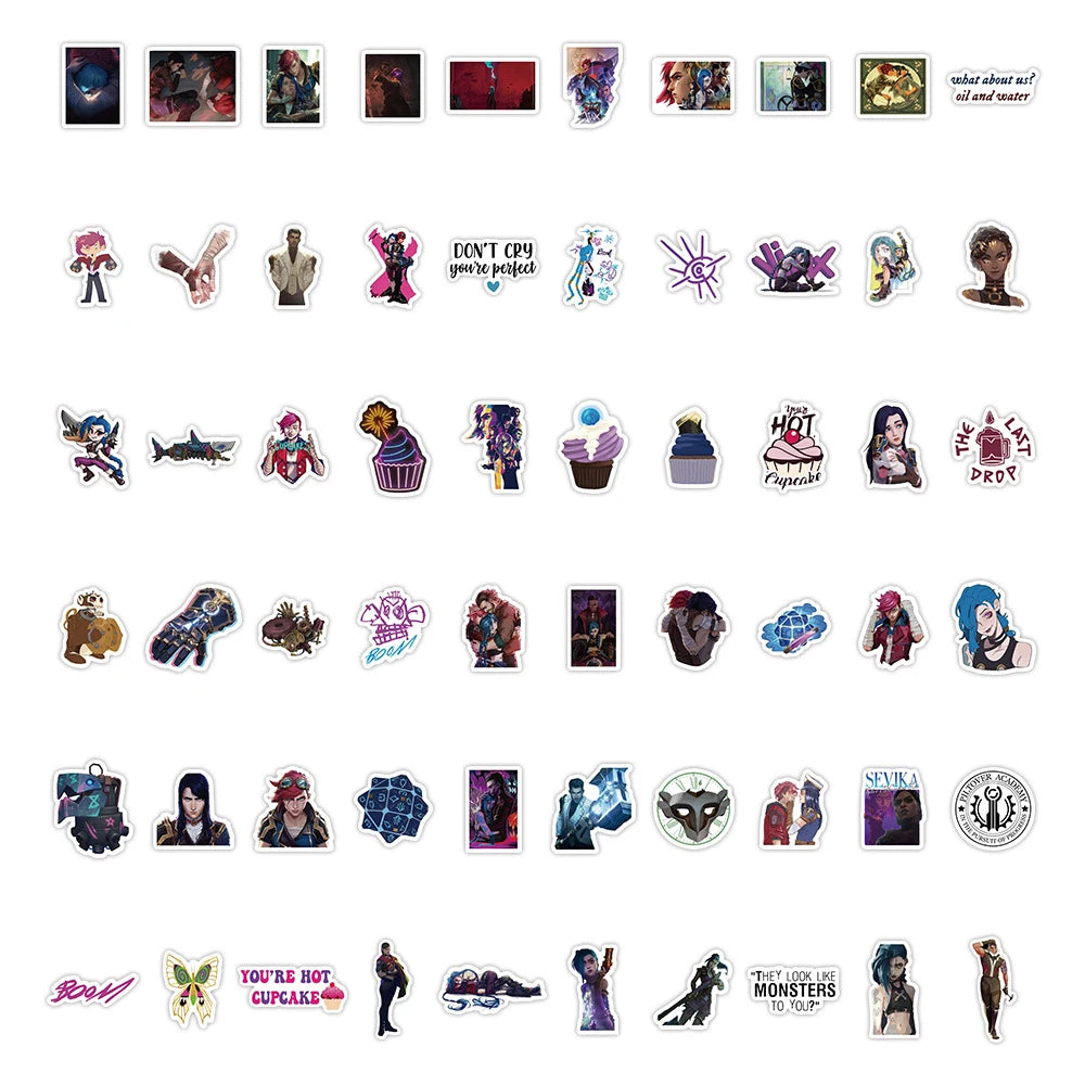 10/30/60pcs Cartoon Game Arcane Stickers Cool Waterproof Decals Kid Toys DIY Notebook Phone Scrapbook Car Bike Anime PVC Sticker - MyLootWare
