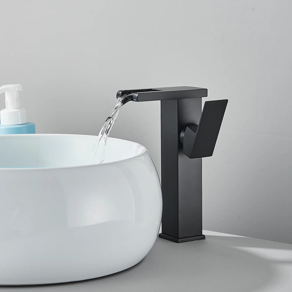 LED Bathroom Sink Faucet Brass Waterfall Faucet