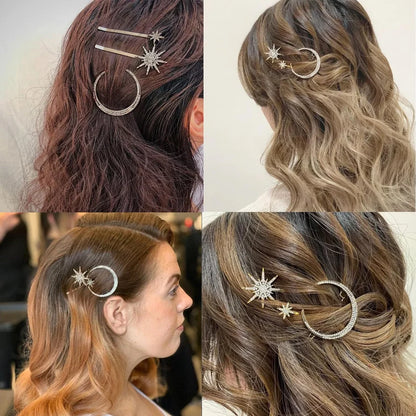 Women Crystal Side Hair Clip Pins Metal Hair