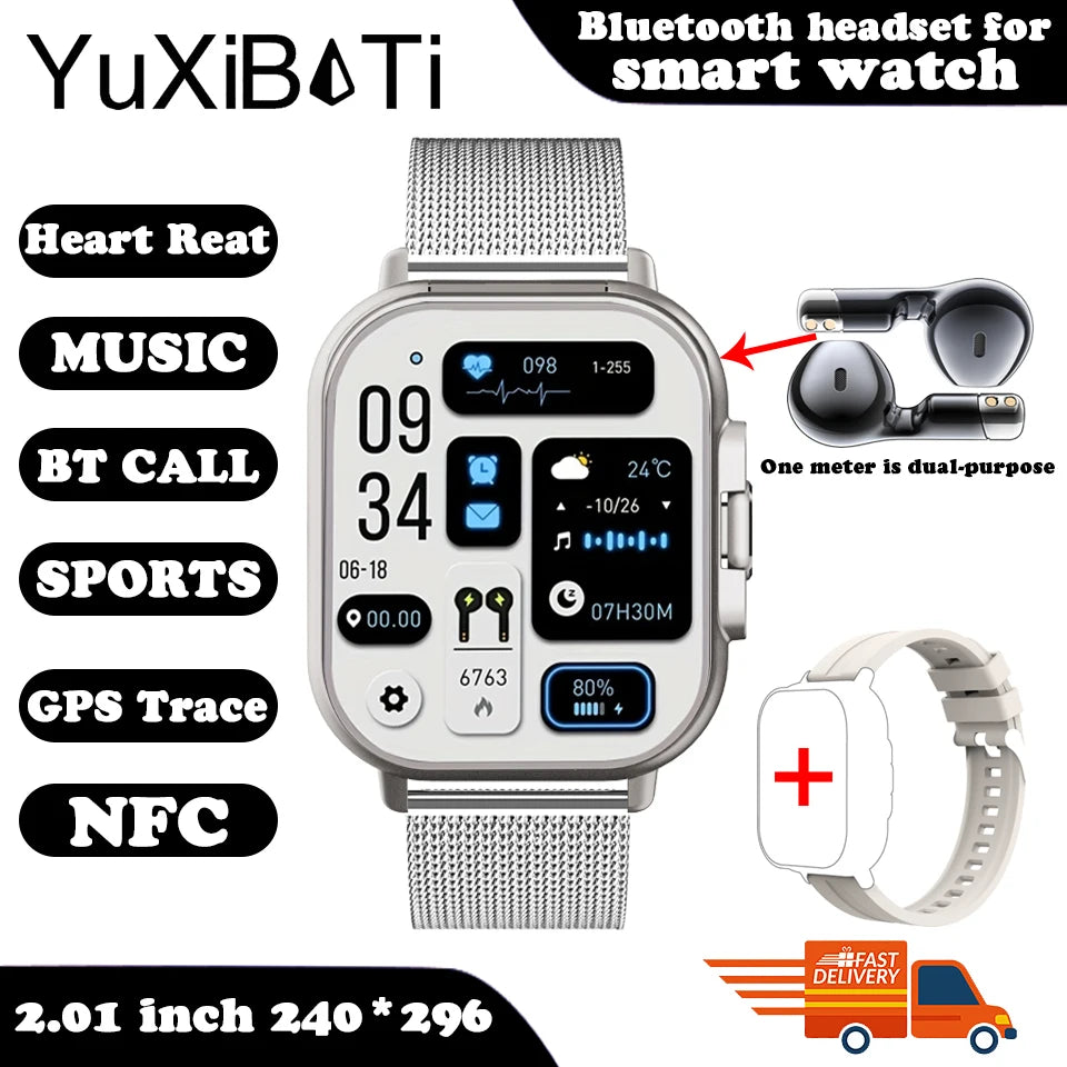2024 Smart Watch 2 in 1 With Earphone Smartwatch Bluetooth Call Men Watch GPS Track Heart Rate Monitor Play Music SmartWatch - MyLootWare