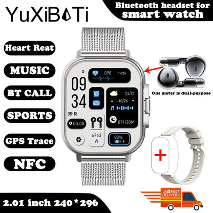 2024 Smart Watch 2 in 1 With Earphone Smartwatch Bluetooth Call Men Watch GPS Track Heart Rate Monitor Play Music SmartWatch - MyLootWare