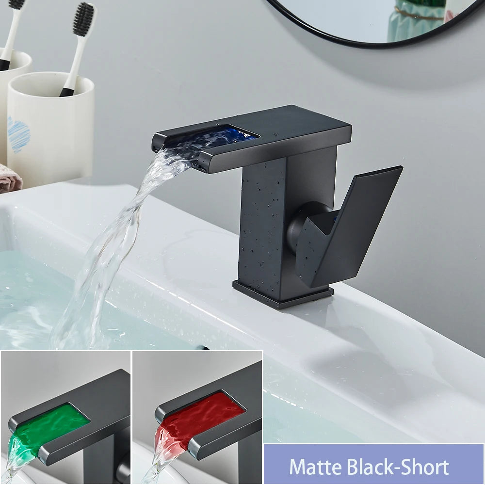 LED Bathroom Sink Faucet Brass Waterfall Faucet